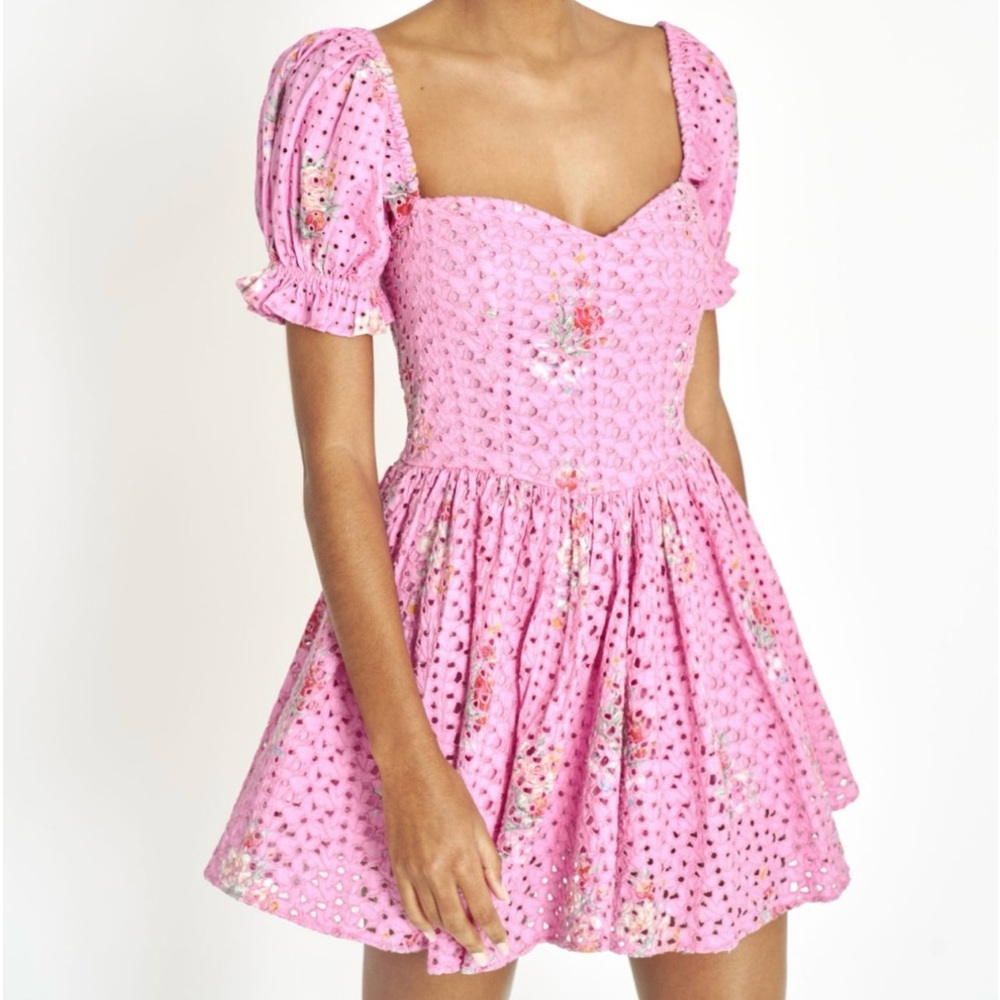 LoveShackFancy Altima Puff sleeve Pink Floral Mini Dress. Size Small. Worn 1x.